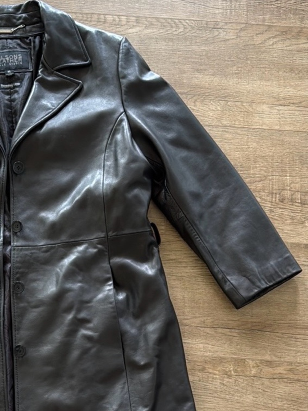 Wilsons Leather Black Leather Button-Front Coat - Picture 6 of 9